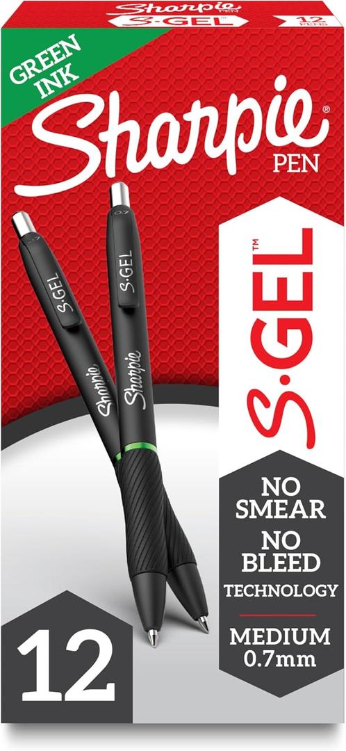 Sharpie S-Gel Gel Pens Medium Point (0.7mm) Green Gel Ink Pens 12 Count