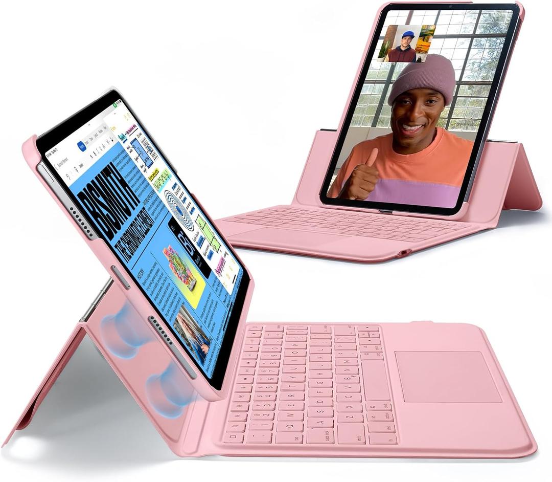 ESR iPad 11th(A16, 2025)/10th Gen Case with Keyboard, Keyboard Case with Trackpad, Magnetic Detachable Keyboard with Backlit Keys, Fully Adjustable Portrait/Landscape Stand, Ascend Series, Pink