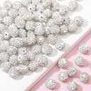 200Pcs Rhinestone Beads 10mm White Sparkle Round Shamballa Disco Ball Beads, Shiny Crystal Clay Pave Diamond Rhinestones Bead for Necklace Bracelet Earring Jewelry Making Supplies Party Decoration