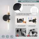 Battery Operated Wall Sconces, Wall Sconce Set of 2, 3000K-6500K Black Rechargeable Wall Lamp with Remote, Indoor Non-Hardwired Wall Lamps, Modern Vanity Light for Bedroom, Living Room, Aisle