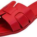 Women's Flat Sandals, Ladies Leather Cross Strap Slide Slippers, Comfy Dressy Slip on Shoes Elegant Summer Fall Spring Cute Open Toe Casual Footwear (8, Red)