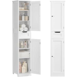 Iwell Tall Bathroom Cabinet, Slim Narrow Bathroom Storage Cabinet with Adjustable Shelves, Storage Cabinets with 1 Drawer, for Bathroom, Living Room, Entryway, Kitchen, White, 11.8''D x 11.8''W x 67.1''H