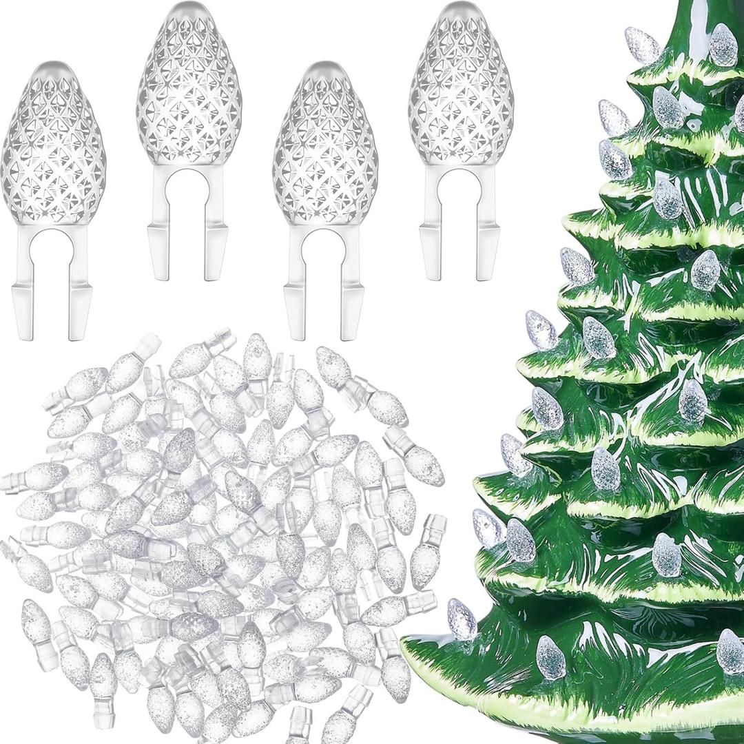Boao 120 Pcs Ceramic Christmas Tree Replacement Lights Clear Plastic Flame Peg Bulbs Accessories for Ceramic Christmas Trees and DIY Projects(Clear,Medium)