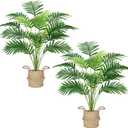 Der Rose 2Pcs Fake Palm Tree 28Inch Large Fake Potted Faux Areca Palm Plant with Hand-Woven Baskets with Handles for Indoor Outdoor Home Office Porch Balcony Bedroom Decor
