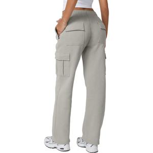 QINSEN Womens Medium Waist Baggy Elastic Waist Sweatpants Casual Fleece Long Pants with Pockets (Small, Light Grey)
