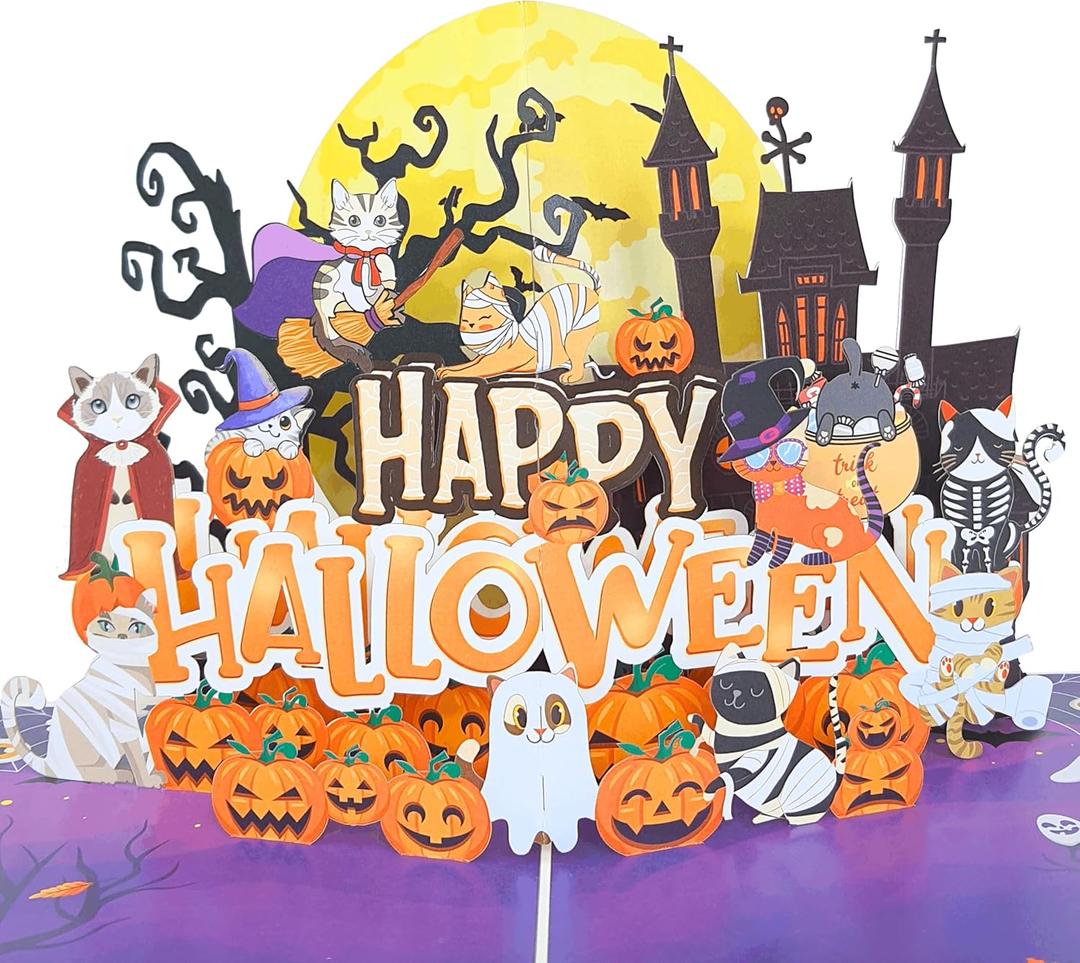 2 x Halloween Card - Cat Pop Up Halloween Card For Kids 2 x Halloween Card - Cat Pop Up Halloween Card For Kids