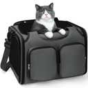 Dog, Cat Carrier for Pets Up to 12 Lbs, Airline Approved Collapsible Soft-Sided Pet Travel Bag with Locking Zippers, Breathable Mesh and 4 Large Pockets, Removable Fleece Pad (Dark Grey)