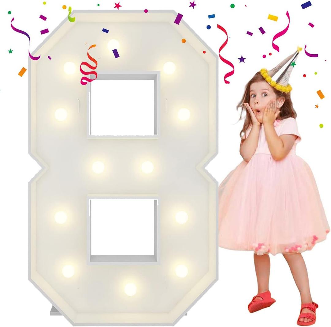 4FT Light Up Numbers Letters, Mosaic Numbers for Balloons, Giant Mosaic Balloon Number 8 for Happy 18th Birthday Decorations, 80th Birthday Decor for Women Men, Anniversary Decor