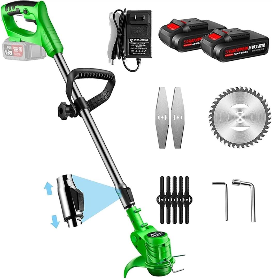 String Trimmer Cordless, PATIOX Electric Weed Wacker & Edger, Cordless Weed Whacker Battery Operated with Battery, Batteyr and Charger Included (2.0AH Battery), Green