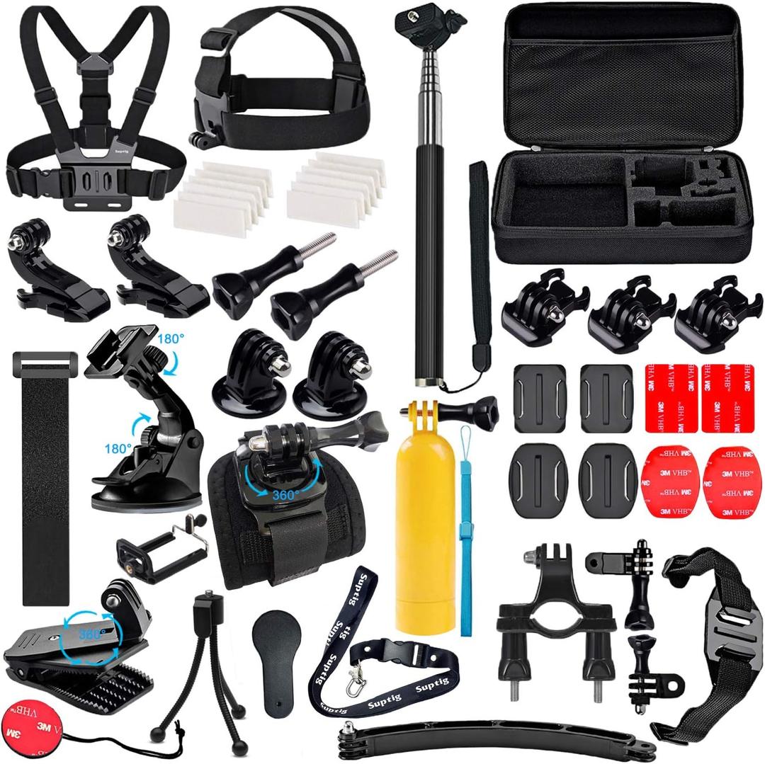 Suptig Accessories Kit Compatible for Gopro Hero 13/Hero12/11/10/9/8/7/6/5/4/3/3+/2/Session gopro Max2 Gopro Fusion DJI Action 5 pro/5/4/3, Insta360 X5/X4, AKASO Action Camera Accessories