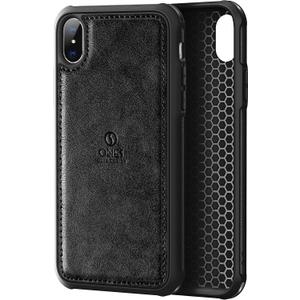 2 x ONES for iPhone Xs Max PU Leather Case Four Corner Airbags Anti-Fingerprint TPU Bumper Non-Slip Wireless Charging Sturdy Impact Absorb Shockproof Hard Cover - Black
