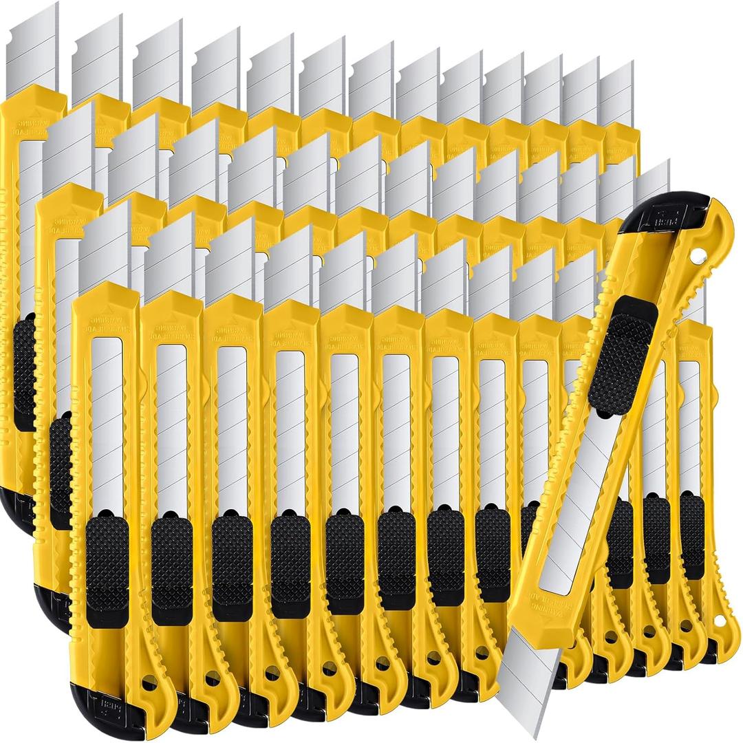 100 Pack Box Cutter Retractable Utility Knife 18mm Wide Blade Razor Knife Plastic Cardboard Cutter for Office Art, Craft and Home Use