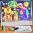 Led Drawing Board for Kids Rechargeable, Portable Doodle Glow LED Note Board with 7 Colors, Light Up Acrylic Dry Erase Lumi Board with Stand, Christmas & Birthday Gifts for Girls Boys