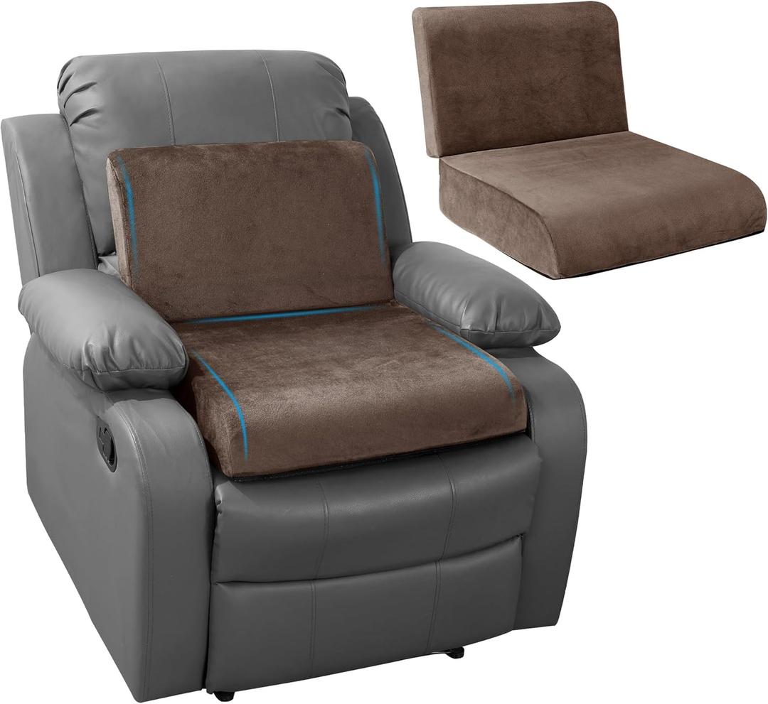 HOMBYS Recliner Seat Cushion with Lumbar Supportive Pillow Extra Large Non-Slip Seat Cushion with Back Support Cushions,Cruve Edge Design for Relief Thighs Pressure, Brown