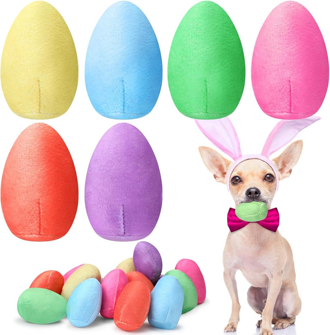 Leyndo 24 Pieces Easter Toys for Dogs Pastel Colors Plush Easter Eggs Squeaky Dog Toy for Medium Small Pet Costume Teething Chew Eggs