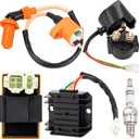 GY6 150cc Ignition Coil Kit for 150cc 125cc 50cc ATV Quad Go Kart Moped Scooter, High performance GY6 Ignition Coil, 6 Pin AC CDI Box, Voltage Regulator, Rectifier Solenoid relay&A7TC Spark Plug