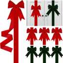 Aneco 6 Pack Christmas Door Ribbon and Bows, Large Christmas Velvet Cabinet Door Bows and Ribbons, Festive Velvet Bow with Hook-and-Loop Fastener for Cabinets Furniture Xmas Party Decor, Red and Green