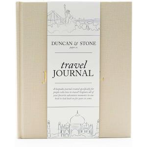 DUNCAN & STONE PAPER CO. Travel Journals - Elegant Journaling Notebook To Record All Your Travel Adventures, & More - Linen Hardcover Journal Up To 15 Trips (Sand,110 Page)
