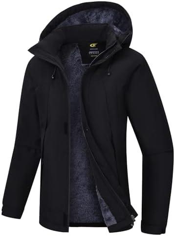 Pdbokew Women's Skiing Snowboarding Jackets Fleece Hood Mountain Snow Coat, Black, 4XL