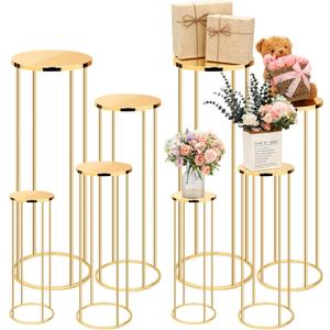 8 Pack Cylinder Pedestal Stands for Party 35.4/ 31.5/ 27.6/ 23.6 Inch Gold Metal Cake Pedestal Stand Table Display Cylinder Holders for Parties Flowers Plant Vases Birthday Backdrop Decoration