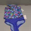 Lands' End Girls' UPF 50+ Swim Bikini Bottom and Racerback Tankini Set, Dazzling Blue, Medium