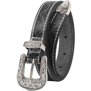 Western Fashion Cowgirl Cowboy belts for Girls Women Boys Jeans Pants Dresses (Fit 26"-28" waist; width:0.7", Black #1)