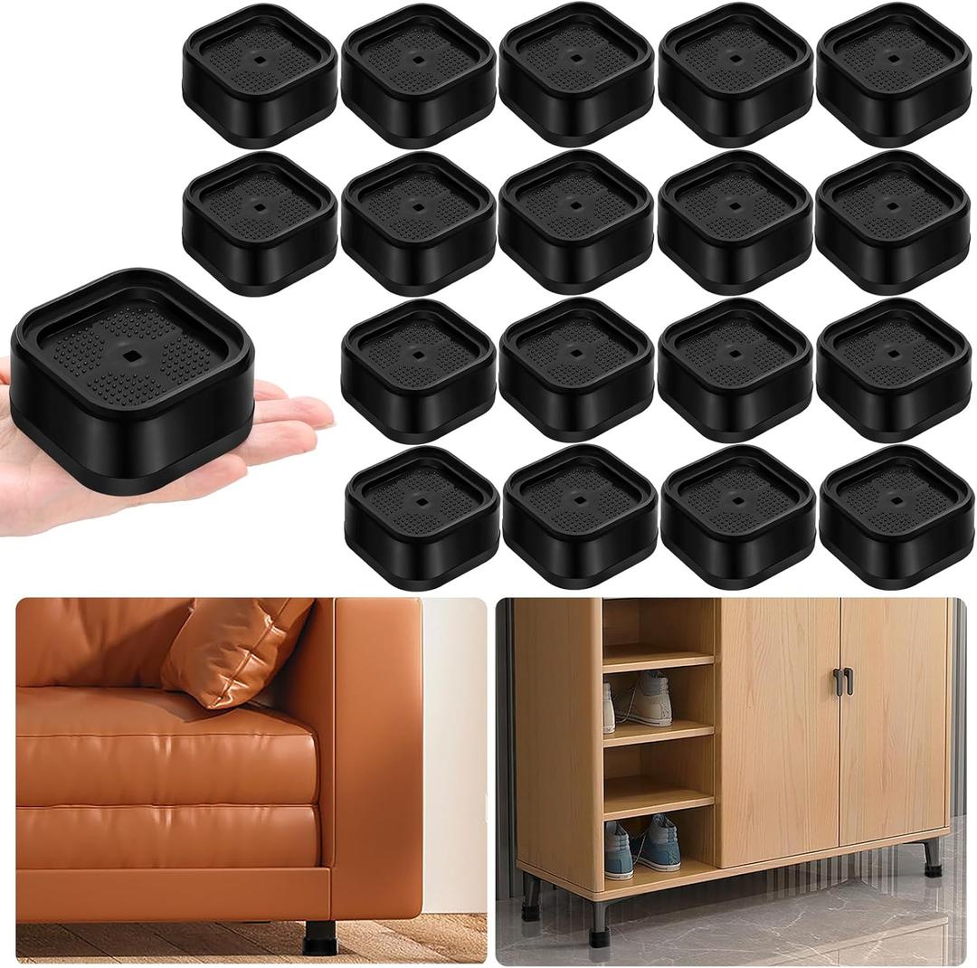 shouwuhho 18 Pack Furniture Risers Adjustable Bed Risers Heavy Duty Lifts Height 1", Square Stackable Bed Risers 1, 2 or 3 Inch for Desk Leg Table Couch Sofa Chair Bed Frame Legs Dorm, Black