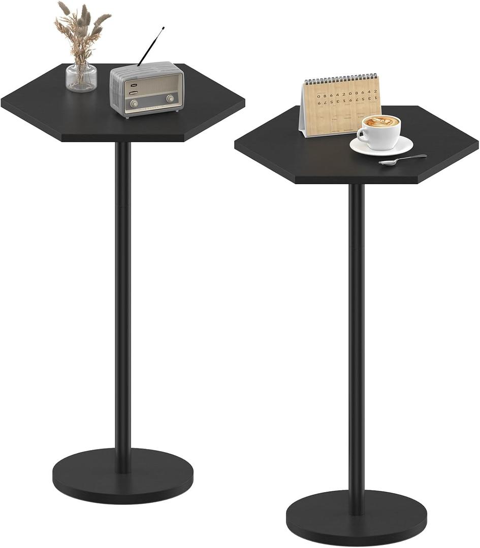 Small Pedestal Table Set of 2, Black Drink Table for Small Spaces 24.4in Tall, Hexagon Pedestal Coffee End Table for Living Room Bedroom Patio