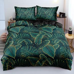 Luxury Palm Leaves Duvet Cover Set Tropical Bedding Set with Pillowcases Modern Green Comforter Cover And Two Pillowcases Bed Set King Size