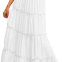 Trendy Queen Long Skirts for Women Boho Maxi Skirt Summer Swing Tiered A-Line Elastic High Waist Dress with Pockets Fashion size M