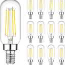 E12 LED Light Bulbs 40 Watt Equivalent, 4W Candelabra Dimmable Edison Bulbs, 5000K T6 Bulbs for Chandelier Ceiling Fan Light 400LM, Vintage T25 Tubular Small Filament Bulbs, 12 Packs
