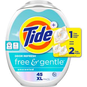 Tide PODS Free and Gentle Odor Refresh Laundry Detergent Packs, 45 Count, Hypoallergenic Laundry Detergent Pods