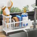 Cisily Sponge Holder for Kitchen Sink, Sink Caddy Organizer with High Brush Holder, Kitchen Countertop Organizers and Storage Essentials, Rustproof 304 Stainless Steel (Cool White, Large)