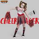 Spooktacular Creations Zombie Halloween Cheerleader Costume, Girls Scary Cheerless Costume, Kids Dead Cheerleading Outfit for Halloween Role Play Themed Parties, Red White, S (S)