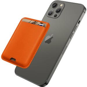 iLodn Magnetic Wallet Compatible with MagSafe for iPhone 17 16 15 14 13 12 Pro Max Air Plus Model, Mag 3 Safe Card Holder Stick on Accessories for Apple Cell Phone & Case, Orange