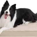 KSIIA Orthopedic Dog Bed Crate Waterproof Pet Mats for Large Dogs Deluxe Plush Washable Pet Bed with Egg Crate Foam & Removable Cover, 35 x 22 Inch, Khaki