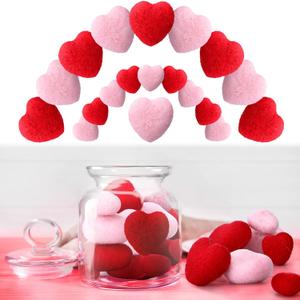 20 Pieces Valentine Felt Hearts 30 mm 50 mm Hearts for Crafts Felt Heart Garland Felted Vase Filler Beads Pom Pom Heart Shape Wool Balls Ornaments for Home Decor Garland Handcraft DIY(Pink, Red)