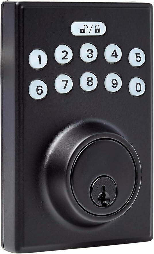Amazon Basics Electronic Keypad Deadbolt Door Lock with Touch-Control Keyless Easy Installation, Auto Lock, Keyed Entry Option, Contemporary, 1-Pack, Matte Black