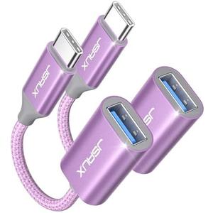 JSAUX USB C to USB 3.0 Adapter [2 Pack], USB C Male to USB Female OTG Cable Adapter Compatible with MacBook Pro/Air, iPhone 16 Pro Max/16 Plus/16e/15, Samsung Galaxy S25/S24/S23-Purple