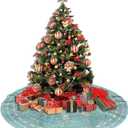 48" Christmas Tree Skirt, Elegant Aqua Pearl Christmas Angel Pattern Large Xmas Tree Mat for Holiday Party Ornament Rustic Farmhouse Decorations