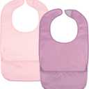 2 Pack of Premium Bibs for Adult Men, Women and older Children; Clothing Protector for Seniors and Disabled, Small, Lilac, Pink