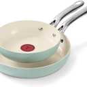 T-Fal Inspire Ceramic Nonstick Frying Pan 2-Pc Set, 8" & 10", Oven Broiler Safe up to 50F Cookware, Ceramic Frying Pan Skillet, Pots & Pans, Mint Green