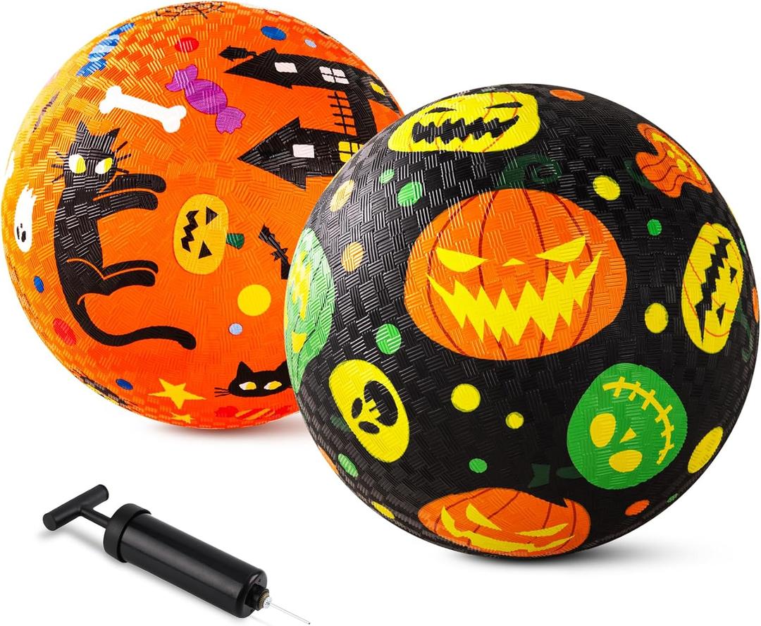 ZOOJOY Pack of 2 Cartoon Playground Balls, Halloween Balls for Toddler 3-12, 8.5" Rubber Ball Bouncy Kickball, Indoor & Outdoor Game Toys for Boys Girls with Pump