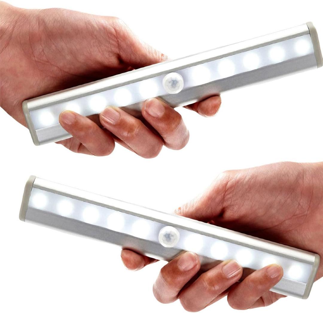 10LEDs Outdoor Sensor Step Light,2 Pack RV Sensor LED Closet Light,Stick-On Anywhere Magnetic Night Strip Light for Flight of Steps,Closets,Cabinets,Hallways,Bathrooms,Car Trunks(Cold White)