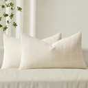 MIULEE Decorative Chenille Check Lumbar Throw Pillow Covers Vintage Plaid Couch Pillows 12x20 Inch Set of 2 Neutral Boho Farmhouse Cushion Covers Modern Spring Decor for Sofa Bed Living Room Cream