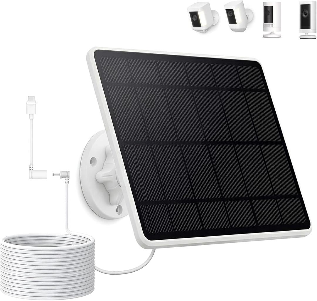 1-Pack 6W Solar Panel for Ring Camera Outdoor Wireless, Fast Solar Charger for Ring Spotlight Camera & Stick Up Cam Battery, Smart Continuous Power Supply with USB-C/DC Port