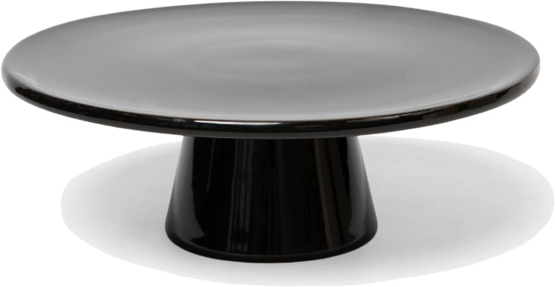The Cake Stand 10 Inch Gloss Ceramic Pedestal Cake Stand, Modern Footed Dessert Stand for Cakes, Cupcakes, Cookies & More (Black)