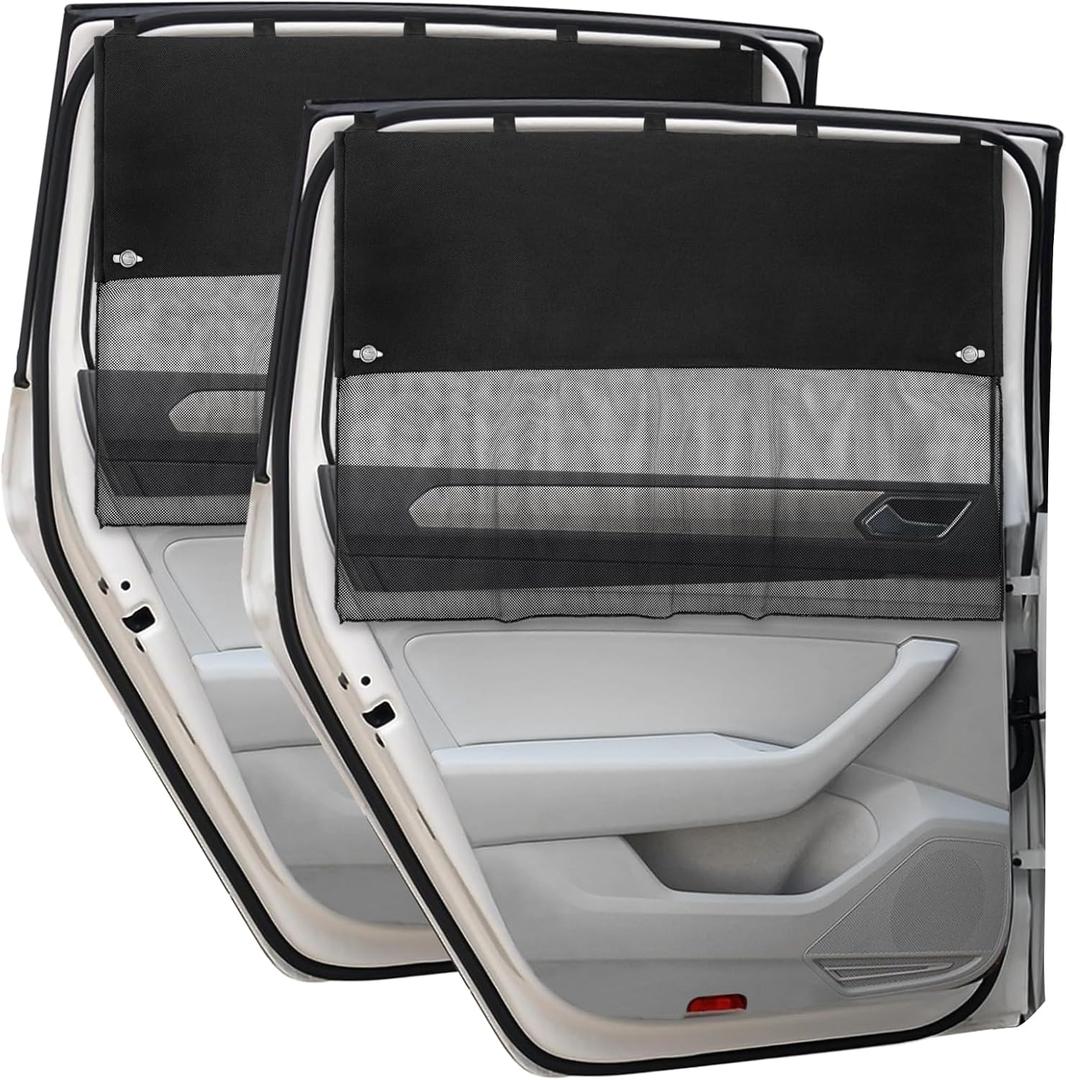 Car Window Shades, 2 Pcs Half Blackout & Half See-Through Magnetic Sun Shade for Rear Window Covers with Fixed Suction Cups,Car Curtains for Baby Sun/Heat/UV Protection