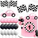 Pink Race Car Cake Decorations Car Cake Topper Checkered Flag Cake Topper Growing Up Two Fast Birthday Decor For Birthday Decorations & Racing Cake Toppers with Black Red Blue Balls Trophy Stars for Racing Birthday Party Decorations Supplies