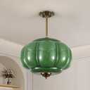Antique Green Glass Ceiling Light Fixture, 15" Vintage Pendant Light, Mid Century Semi Flush Mount Ceiling Light for Kitchen Island, Entryway, Foyer, Dining Room, Bedroom, Hallway